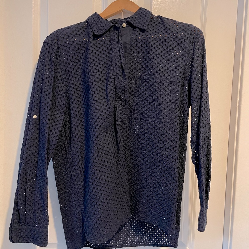 Navy eyelet blouse.